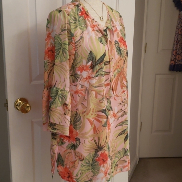 J. Jill Pink Tropical Floral Bell Sleeve Tunic - Picture 7 of 15